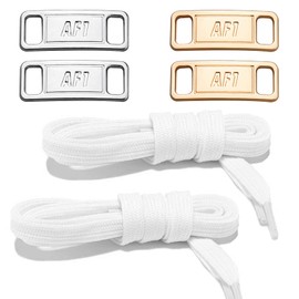 NDTEZUGT 2 Pair Flat Shoelaces 36"-72" Length Replacement Laces for Air Force 1,with 2 Pair Shoe Lace Charms for AF1 Sneakers, 5/16" Wide Shoe Strings Replacement for Jordans 1 (White, 45"/115cm)