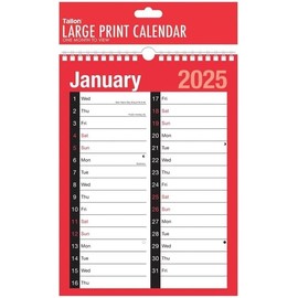 2025 Calendar A4 Large Month to View Spiral Bound Wall Planner Red and Black Calendar for Home Business Office School 1 January 2025 to 31 December 2025