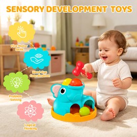 DQMOON Montessori Toys for 1 Year Old - Elephant Hammering Pounding Toy - Educational Toddler Activities for 1 2 3 Year Old Boy&Girl Christmas Birthday Gifts