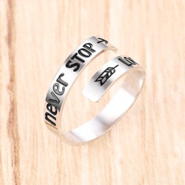 ZRAY Silver Keep Going Ring Inspirational Jewelry Stainless Steel Engraving Size Adjustable Personality Encouragement Gift for Women and Men Teens Girls(NEVER STOP