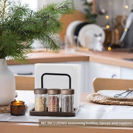 Mkono Napkin Holder for Table Farmhouse Black Wooden Napkin Dispenser with Salt and Pepper Shakers Caddy Rustic Paper Napkin Storage for Kitchen Dining Room Coffee Bar