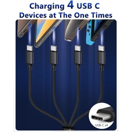 Puxnoin USB C Splitter Multi Charging Cable, USB A/C Fast Charging Cord, 4 in 2 Multi Charger Cable with 4 Type-C Connectors for iPhone16/15 Series/Cell Phones & Pads-2Pack 4FT Black