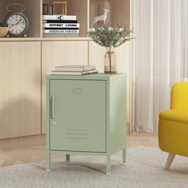Metal Nightstand Modern End Side Table Steel Bedside Storage Cabinet with Shelf Easy Assembly for Living Room Bedroom （15.8”W x 15”D x 22.5”H ）