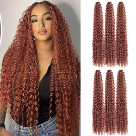 FEILIMEI Crochet Braid Hair 28Inch 6Packs Ginger Ocean Wave Crochet Hair Deep Wave Crochet Hair Synthetic Copper Red Curly Hair Extensions (6Packs,#350)