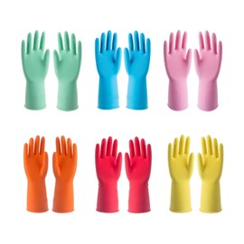 Siyecioa 6 Pairs of Rubber Gloves, Cleaning Gloves, Household Gloves, Dishwashing Gloves, Kitchen Gloves, Garden Gloves, Reusable (6 Colours, M 5 Pairs, XL 1 Pair)