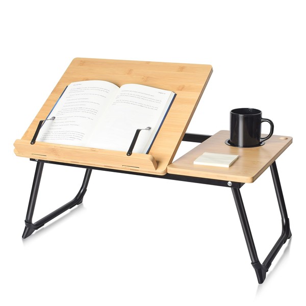 wishacc Book Stand for Reading in Bed, Bamboo Laptop Stand