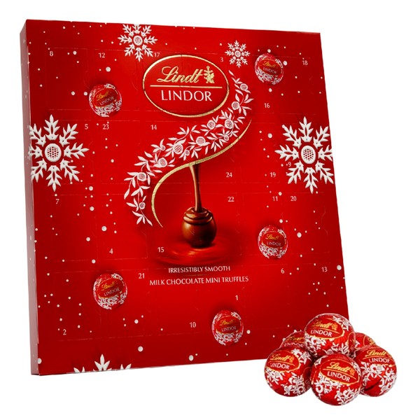 Lindt Milk Chocolate Advent Calendar 2023 - Irresistibly Smooth Mini Truffles Desktop Chocolate Advent Calendar 109g with Topline Card. Christmas Sweet Hamper for Secret Santa Gifts