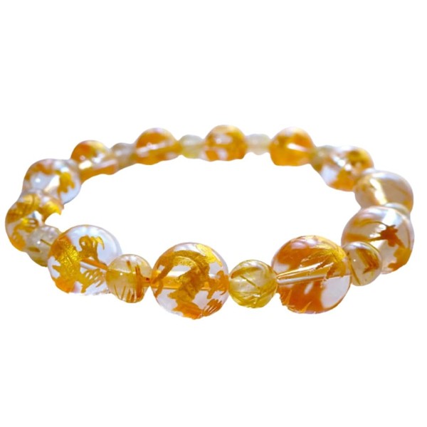 Kanoishi ∞ [Dragon God x Gold Rutile Bracelet, Great Wishes Fulfillment and Amulet for Money Lucky] Gold Dragon Breath Men's Women's Natural Stone Rutile 6mm Dragon God 0.4 inch (10 mm) Power Stone