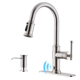 Touchless Kitchen Sink Faucet with Soap Dispenser Brushed Nickel, DAYONE Smart Motion Sensor Hands Free Faucet Kitchen with 3-Function Sprayer for Single/ 3-Hole Sink, DAY136TL-BN