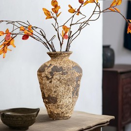 COTYNI Rustic Ceramic Floor Large Vase for Farmhouse Decor, Pottery Clay Tall Terracotta Vase for Flowers, Pottery Vase for Living Room Decor, Shelf, Mantel Decoration, Wedding Housewarming Gift
