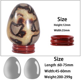 KYEYGWO Natural Septarium Crystal Egg Shaped Stone with Wooden Stand, Polished Healing Crystal Sculpture Easter Ornament for Home and Office Decoration, 60-75 mm