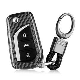 T-carbon Real Glass Fiber Key Fob Cover Compatible with Toyota Key Fob Case Compatible with Fortuner Tundra Camry RAV4 Highlander Corolla Key Shell Accessories, Silver Black