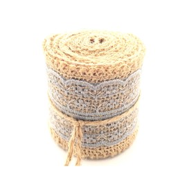 LWR CRAFTS Natural Burlap Ribbon with Lace (Grey)