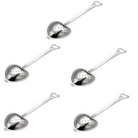 5 Pieces Heart Shaped Strainer Stainless Steel Tea Strainer Long Grip Strainer for Loose Leaf Tea Teapot Filter Cooking Filter Mulling Spices