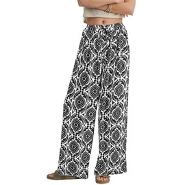 PRETTYGARDEN Floral Print Wide Leg Pants Woman with Pockets High Waist Drawstring Loose Casual Palazzo Lounge Pants Women (Floral Black, Medium)