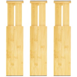VaeFae 3 Pack Bamboo Drawer Dividers, 4" High Adjustable 11.9-17.1" Clothes Drawer Organizers, Expandable Separators for Bedroom/Bathroom/Kitchen/Office Storage