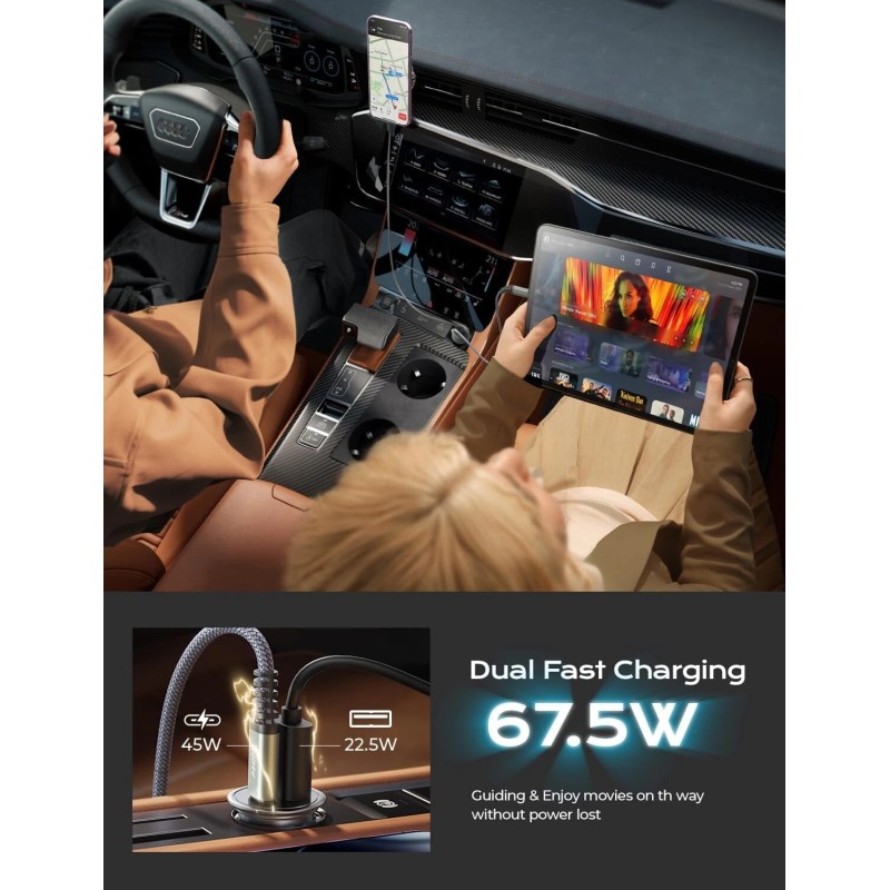 AINOPE Car Charger USB C 67.5 W, USB C PD