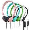 5 Pack Bulk Wired Headphones, Leather, USB-C, On-Ear, Volume Control,