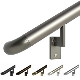 Promenaid 2ft ADA Handrail Kit - Champagne - Complete Indoor/Outdoor Handrail for Stairs - 1.6" Round Anodized Aluminum Railing with 2 Champagne Painted Pivoting Wall Brackets & ADA Wall Returns