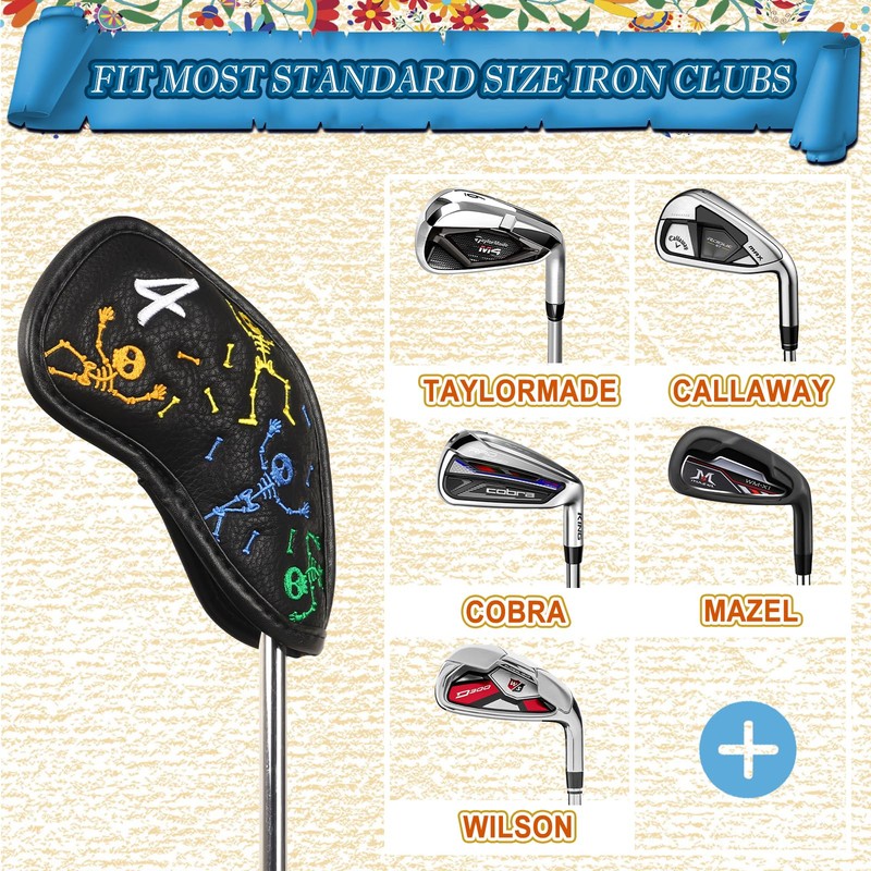 Golf Iron Club Head Cover 10pcs/set Magictape 4～9PASX Balck PU