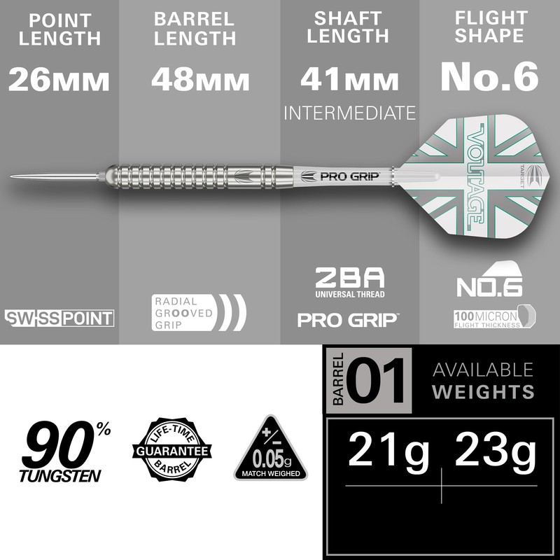 TARGET Darts Rob Cross Generation 1 Steel Tip Darts, 90%