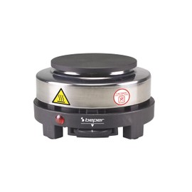 BEPER P101PIA003 - Electric Hot Plate Made of Cast Iron/Stainless Steel, 5 Burning Levels, Single Hob, Camping Hob with 10 cm Plate, 500 W