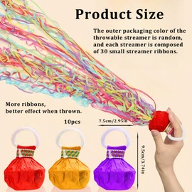 10 Pack Hand Throw Streamers,Rainbow Hand Throw Crepe Paper Streamers for Party.Colorful Streamers Poppers with 30 Streamer Ribbons,Hand-Throw Streamers No Mess Confetti for Birthday Wedding