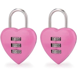 2 Pcs Pink Love Heart Shape Combination Padlock for Girls Women, Mini 3-Digit Password Resettable Code Locker Lock for School Combination Locks, Combination Padlocks