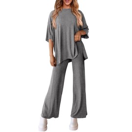 DONYKARRY Two Piece Outfits Women Summer Short Sleeve Tracksuit Womens Full Set Lounge Wear Sets for Casual Women Tops and Jogging Bottoms with Pockets(Grey,XL)