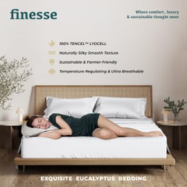 THREAD SPREAD Tencel Eucalyptus Cooling Pillow Cases for Hot Sleepers - 2 PC Standard/Queen Silky Soft Tencel Pillow Cover, Moisture Wicking, Temperature Regulating Sateen Weave Pillowcases - White