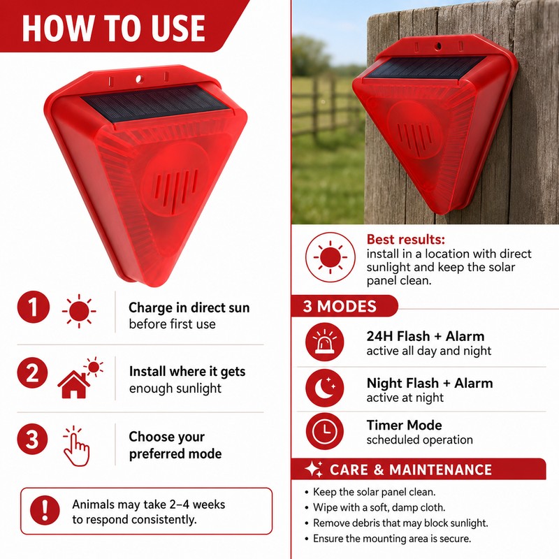 Solar Motion Sensor Alarm for Outdoor Animal Deterrence – 130dB
