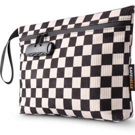 SafeDelux Lock Travel Pouch with Combination Lock & Activated Carbon—Waterproof Zipper, Carbon Lined for Home Storage & Gifts (Black & White)