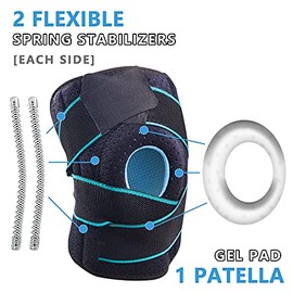 LAVAED Knee Brace with Side Stabilizers for Knee Pain, Adjustable Non Slip Open-Patella Compression Wrap Knee Support with Patella Gel Pads, for Man a