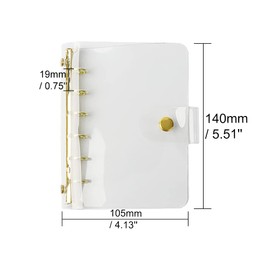 MEI YI TIAN A7 Soft PVC Binder Cover Clear Gold Refillable Budget Binder 6-Holes Loose Leaf Notebook Binders Round Ring Personal Planner Pages Protectors with Snap Button Closure File Folder