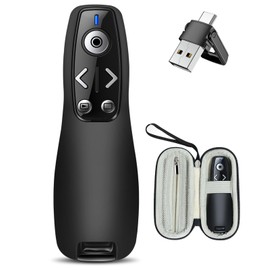 HELLCOOL USB C Presenter with Bag, 2.4 GHz Wireless PowerPoint Remote Control via USB A & Type C Receiver, Red Pointer for Presentations, Presentation Remote Control for Windows/Mac/PowerPoint/Keynote