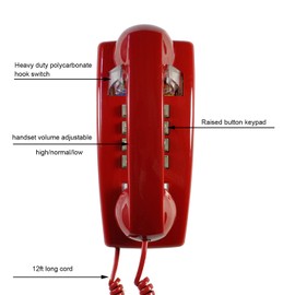 Wall Telephone, Corded Landline Phone for Home, Retro House Phone for Home/Office/Hotel/Telephone Booth, Solid Analog Desk/Wall Mountable Senior Phones (Red)