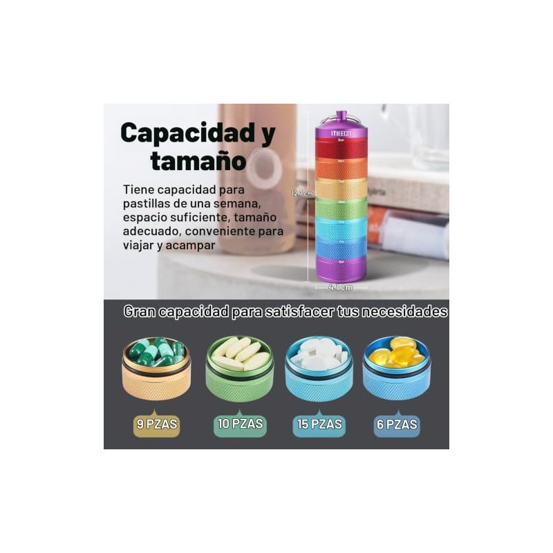 Weekly Metal Pill Organizer, Waterproof 7-Day Pill Container for Outdoor