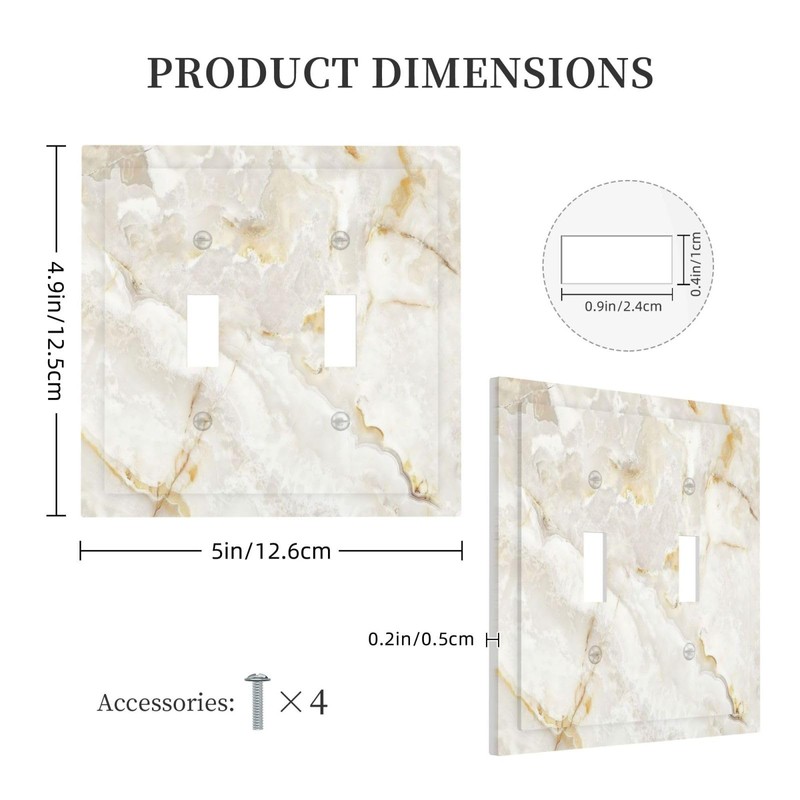 ybclf White Gold Marble Light Switch Cover 2 Gang Double