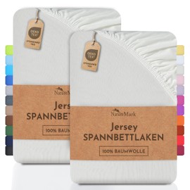 NatureMark Pack of 2 Jersey Fitted Sheets, 100% Cotton, Many Sizes and Colours, Brand Quality, Standard 100 by OEKO-TEX, 120 x 200 cm, Cream/Natural