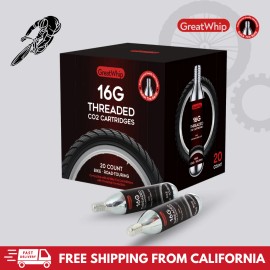 GreatWhip 16g CO2 Cartridge For Bike Bicycle Tire Air Inflator Threaded GreatWhip 20 PACK
