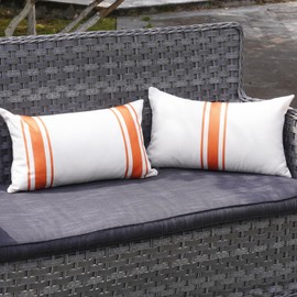 ONWAY Fall Outdoor Pillow Covers Waterproof 12x20 Set of 2 Autumn Decorative Throw Pillow Cover Beige and Dark Yellow Striped Outdoor Pillows for Patio Furniture