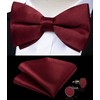 DiBanGu Silk Burgundy Red Satin Pre-Tied Bow Ties and Pocket