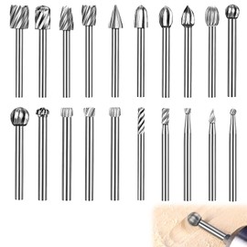 Wood Carving Drill Bit Set for Rotary Tool, 20 Pieces Wood Cutter, HSS Rotary Cutter Set, Burr with 3 mm Shank, Wood Cutter for DIY, Woodworking, Carving, Engraving, Drilling