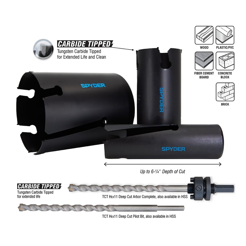 Spyder Deep Cut Hole Saw with 2-inch Diameter and 6-¼-inch