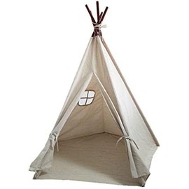 Laylala® Portable Cotton-Linen Tent with Drawstring Bag，Outdoor Play Tent Camping Tent，5 Poles Design(Light Brown Color)