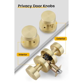goldenwarm Gold Door Knobs Interior, Heavy Duty Zinc-Alloy Privacy Brushed Gold Interior Door Knobs, Brushed Brass Indoor Doorknobs for Bedroom, Bathroom (5 Pack)
