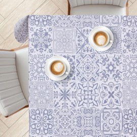 KP HOME Wipe Clean Tablecloth Square 55.1"x 55.1" (140x140cm) - Plastic Table Cloth Wipe Clean, Indoor and Outdoor PVC Oil Cloth Table Cover Waterproof - Timeless Tile Charm Pattern