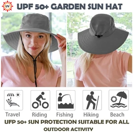 Solaris Wide Brim Sun Hat for Women, UPF 50+ UV Protection Outdoor Packable Sun Hat for Gardening, Gray