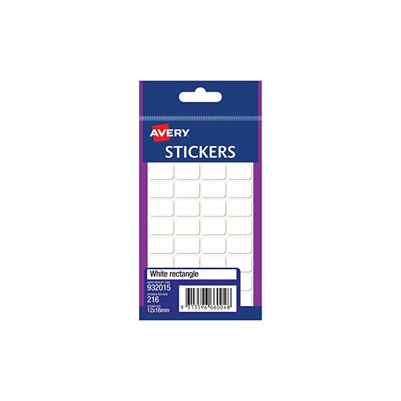 Avery Handwritable Rectangle Stickers, White, 12 x 18 mm, 216