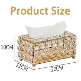 Crystal Tissue Box Cover, Creative Light Luxury Holder Cotton Box Case, Facial Paper Organizer, for Bathroom Dresser Night Stand Desk Table Office Home Decor, Gold